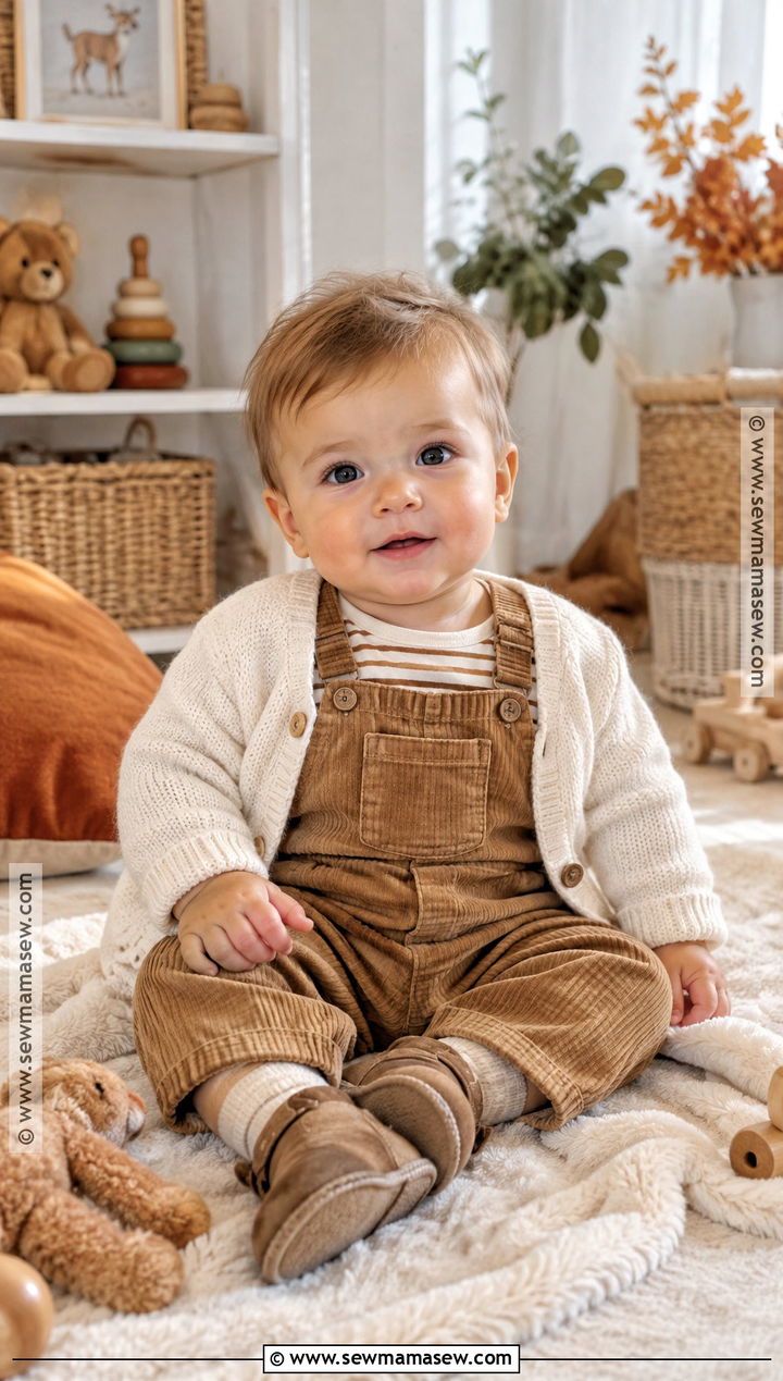 Baby Corduroy Overalls With Striped Bodysuit - 15 baby fall fashion ideas