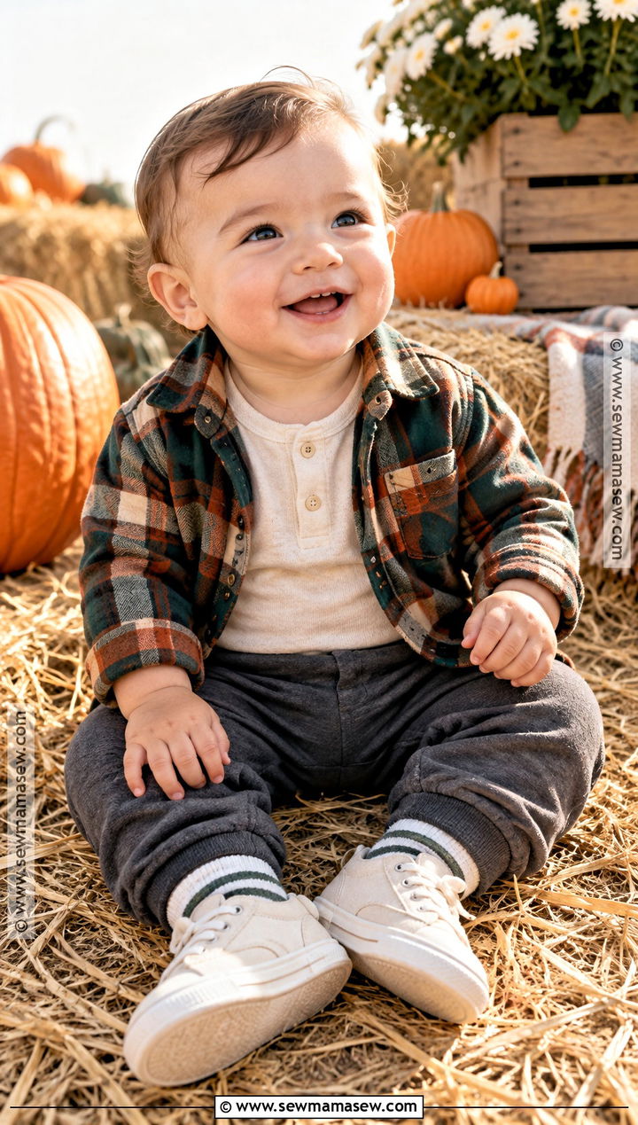 Baby Flannel Shirt With Joggers And Sneakers - 20 baby autumn outfits