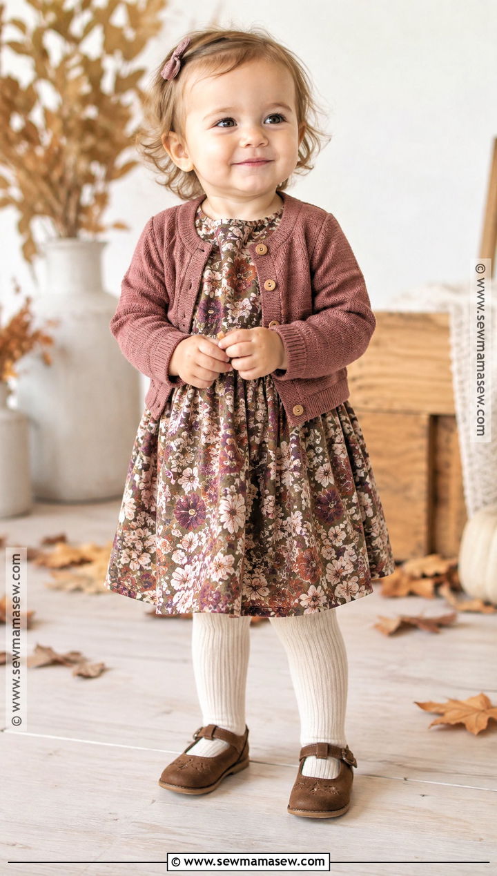 Baby Floral Dress With Cardigan And Tights - 15 baby fall fashion ideas