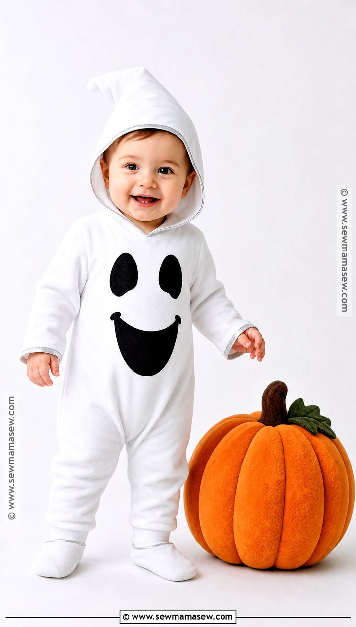 Baby Ghost Costume With White Hooded Romper - 30 baby halloween costume ideas