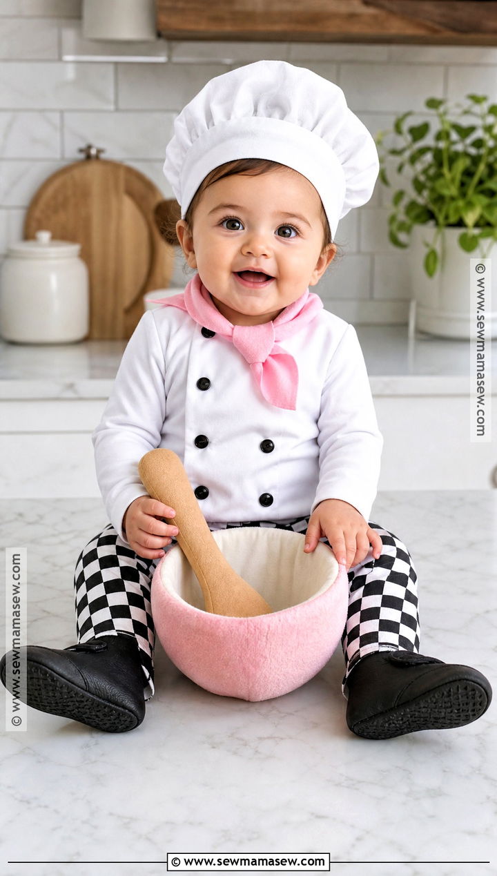 Baby Girl Chef Costume With Checkered Pants - 35 baby costumes for girls