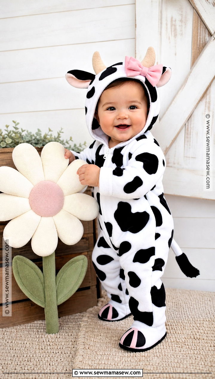 Baby Girl Cow Costume With Pink Bow - 35 baby costumes for girls