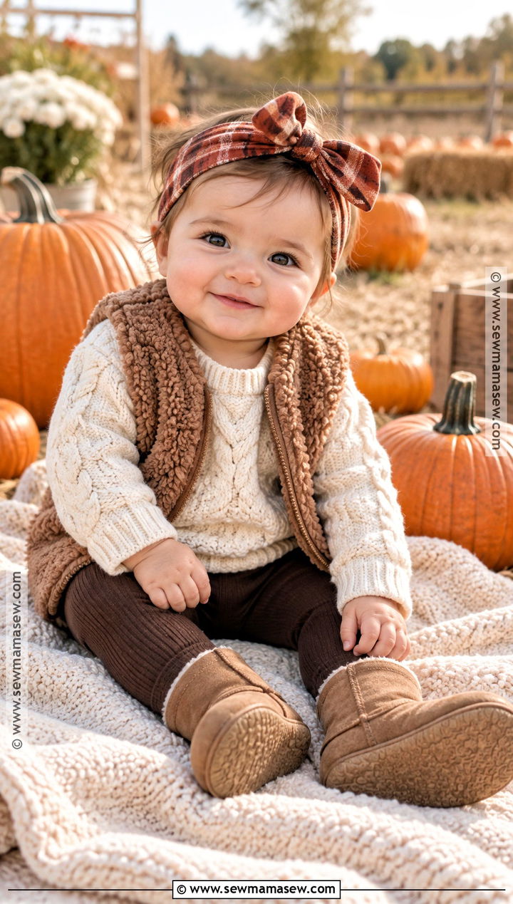 Baby Girl Cream Sweater With Brown Leggings - 20 Baby Girl Pumpkin Patch Outfit Ideas