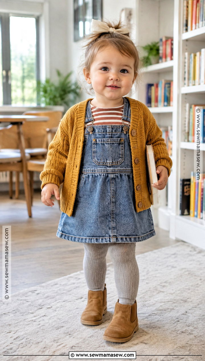 Baby Girl Denim Overall Dress Outfit - 20 Baby Girl Autumn Outfits