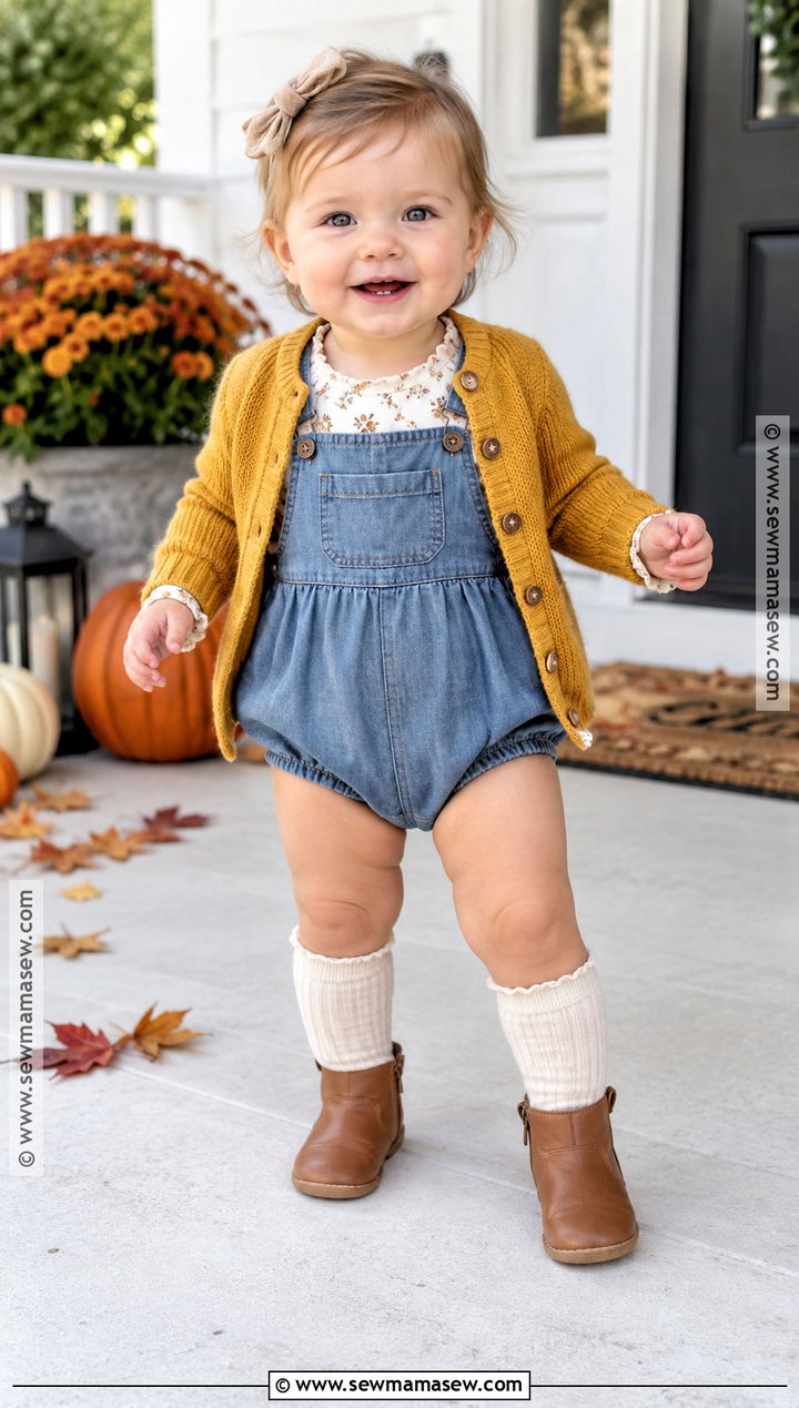 Baby Girl Denim Romper Outfit - 15 baby girl fall fashion ideas