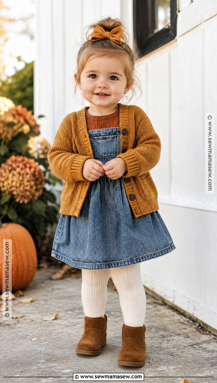 Baby Girl Fall Outfit With A Denim Dress - 25 baby girl fall outfits