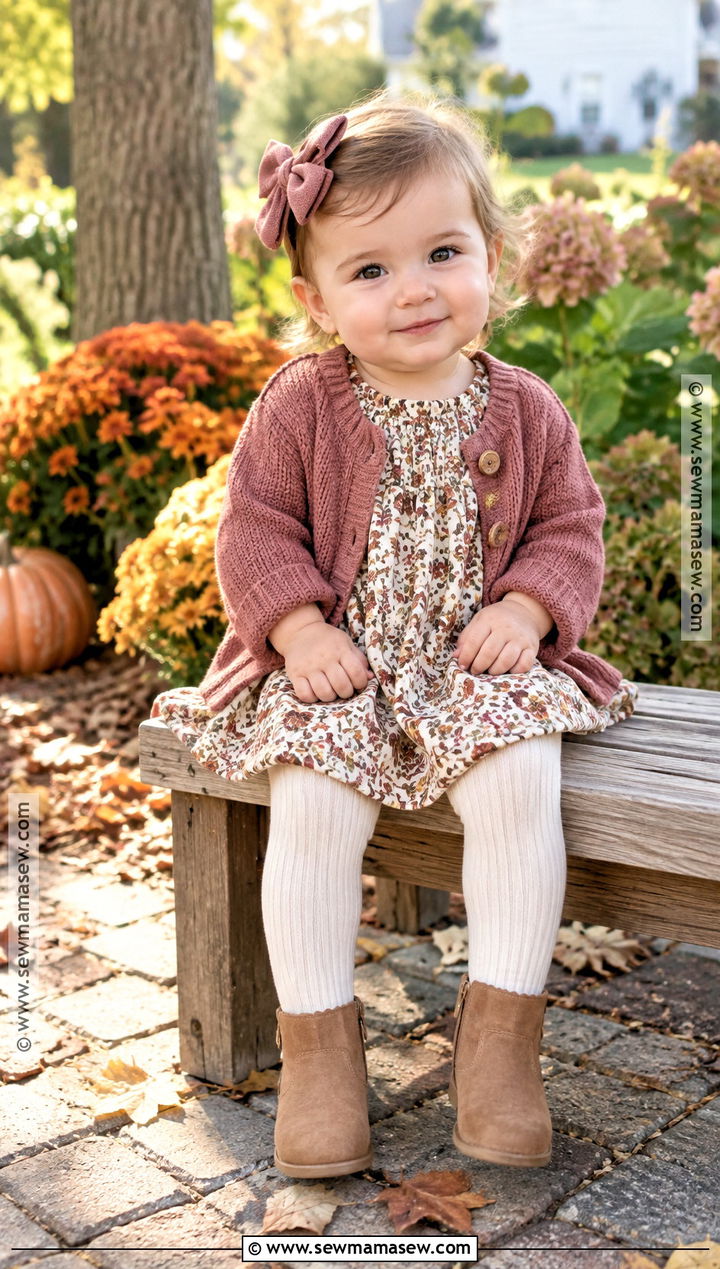 Baby Girl Fall Outfit With A Floral Dress - 25 baby girl fall outfits