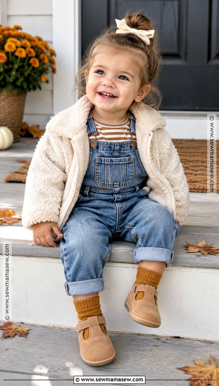 Baby Girl Fall Outfit With Denim Overalls - 25 baby girl fall outfits