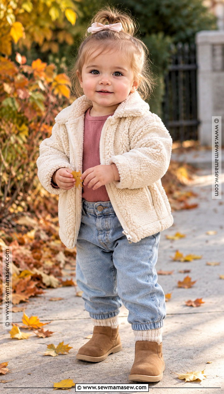 Baby Girl Fall Sherpa Jacket And Denim Pants Outfit - 15 baby girl fall clothes