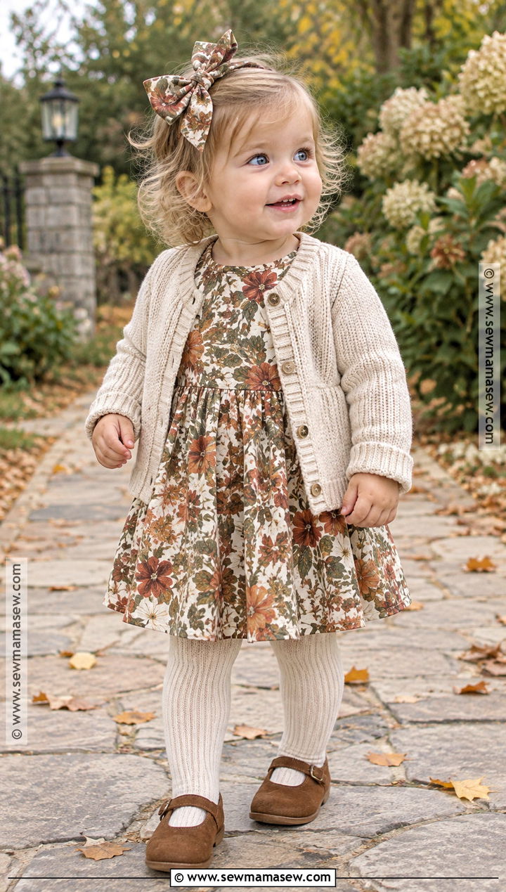 Baby Girl Floral Dress And Cardigan Outfit - 20 Baby Girl Autumn Outfits