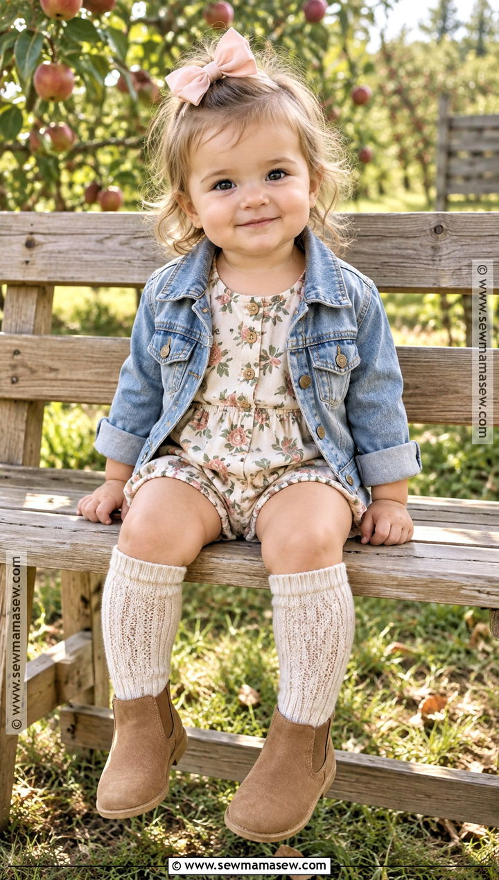 Baby Girl Floral Romper And Denim Jacket Outfit - 15 baby girl fall fashion ideas
