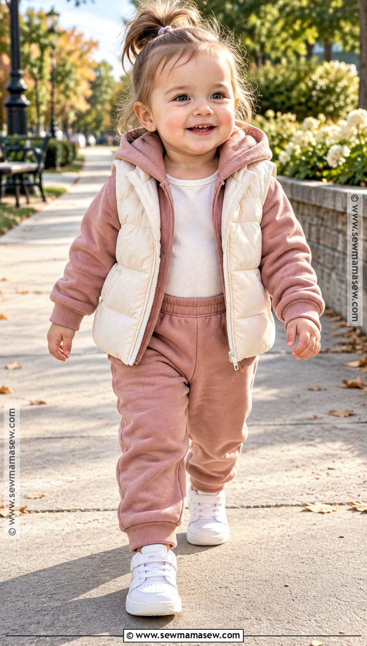 Baby Girl Hoodie Set And Puffer Vest Outfit - 15 baby girl fall fashion ideas