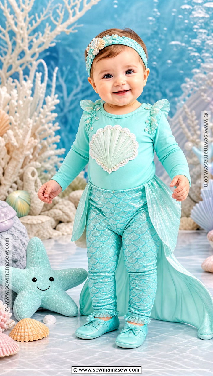 Baby Girl Mermaid Costume With Shimmering Tail Skirt - 35 baby costumes for girls