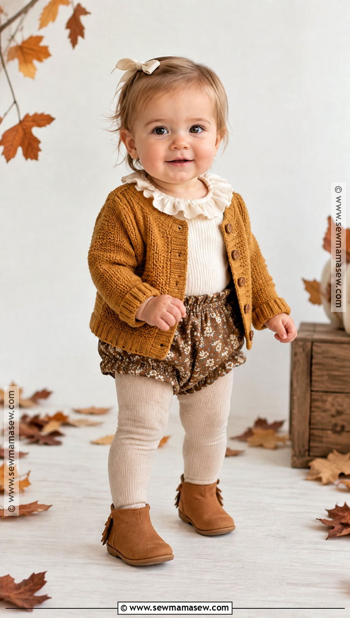 Baby Girl Mustard Cardigan And Bloomers Outfit - 20 Baby Girl Autumn Outfits