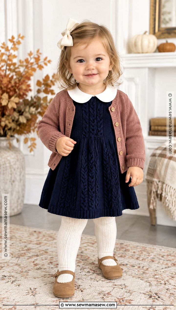 Baby Girl Navy Knit Dress Outfit - 20 Baby Girl Autumn Outfits