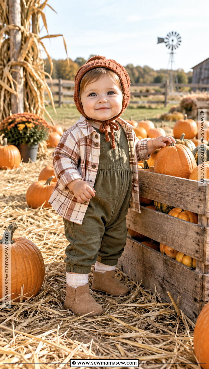 Baby Girl Olive Jumpsuit With Plaid Shirt - 20 Baby Girl Pumpkin Patch Outfit Ideas