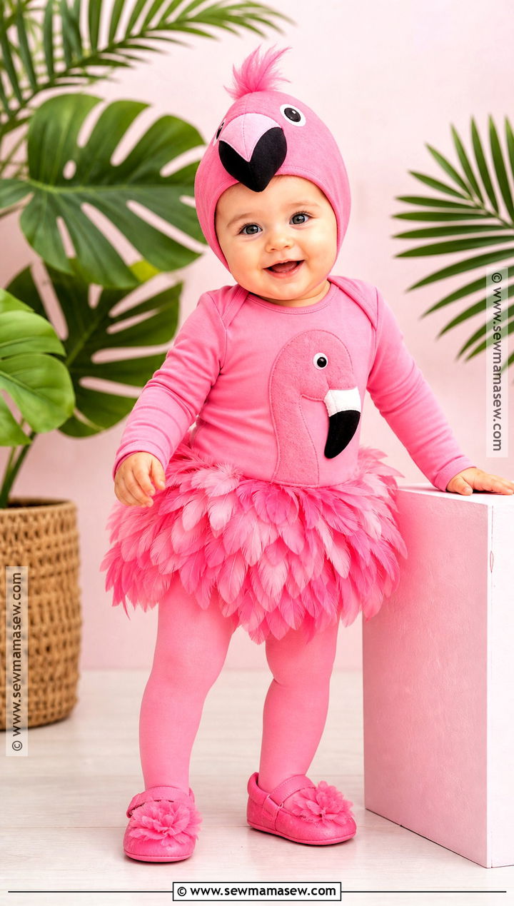 Baby Girl Pink Flamingo Costume With Feather Skirt - 35 baby costumes for girls