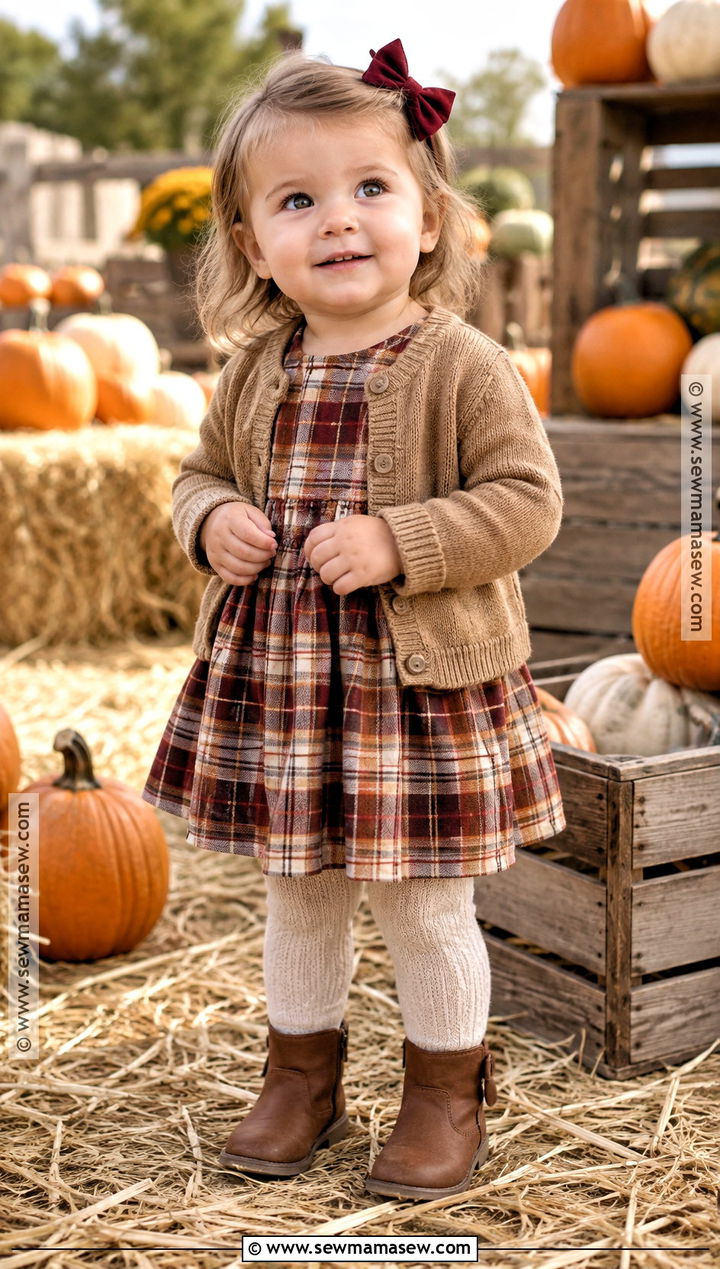 Baby Girl Plaid Dress With Tights And Boots - 20 Baby Girl Pumpkin Patch Outfit Ideas