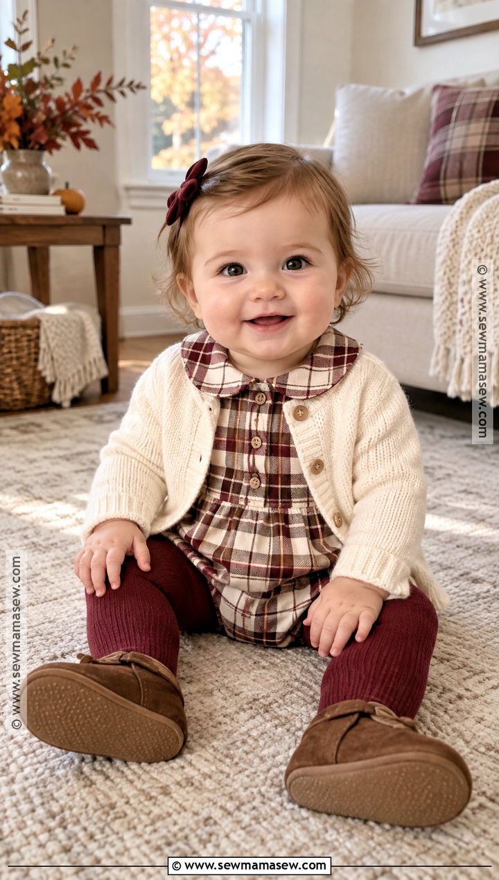 Baby Girl Plaid Romper And Cardigan Outfit - 20 Baby Girl Autumn Outfits