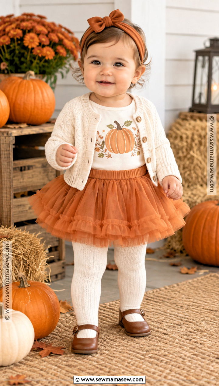 Baby Girl Pumpkin Bodysuit With Tutu And Tights - 20 Baby Girl Pumpkin Patch Outfit Ideas