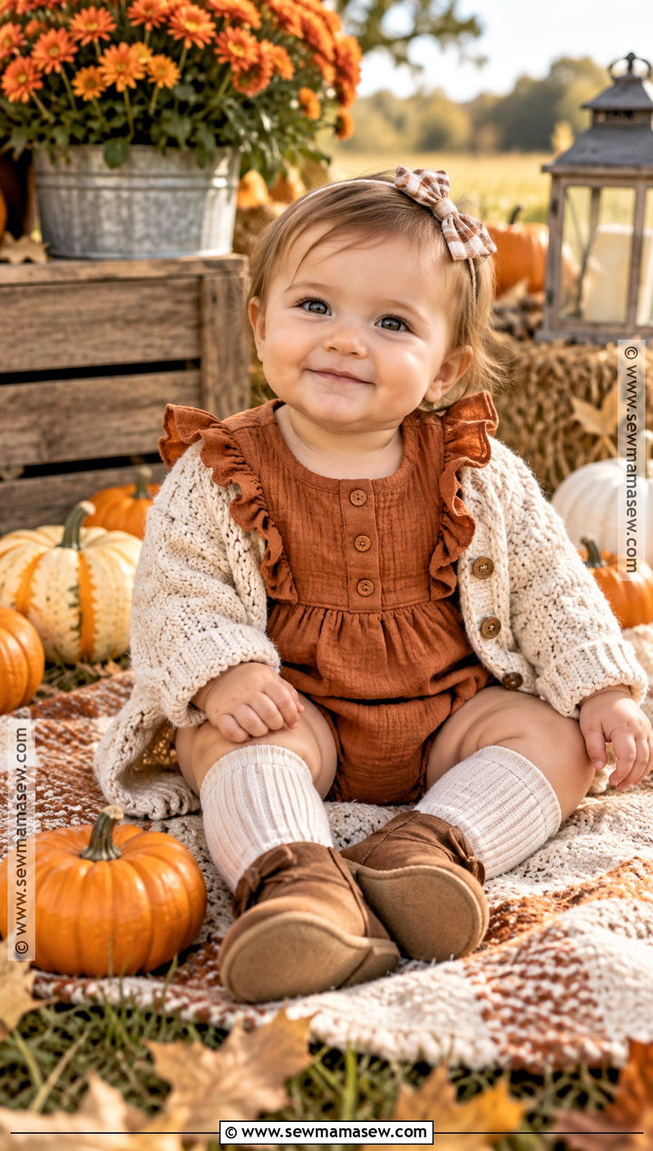 Baby Girl Ruffle Romper With Knee Socks - 20 Baby Girl Pumpkin Patch Outfit Ideas