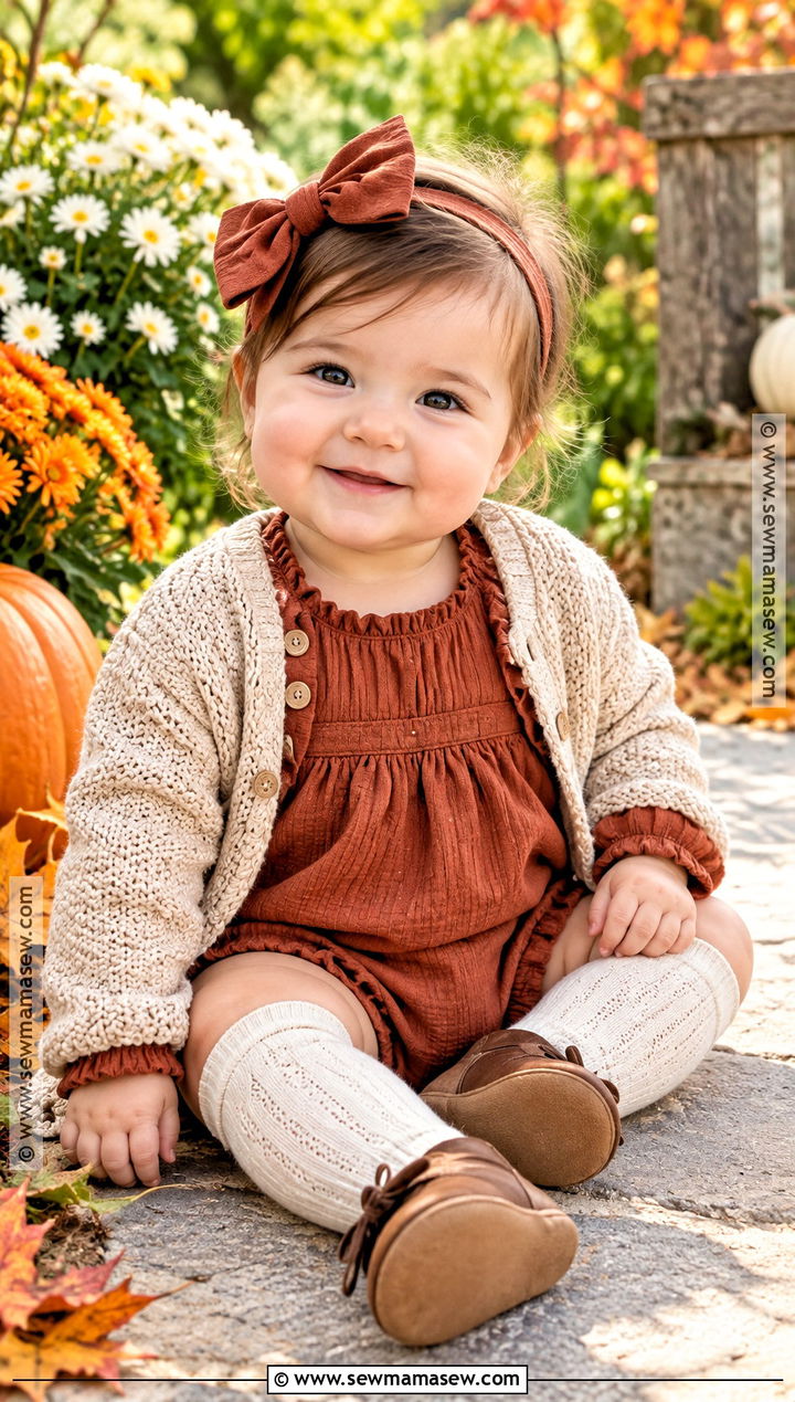 Baby Girl Rust Romper And Knee Socks Outfit - 20 Baby Girl Autumn Outfits
