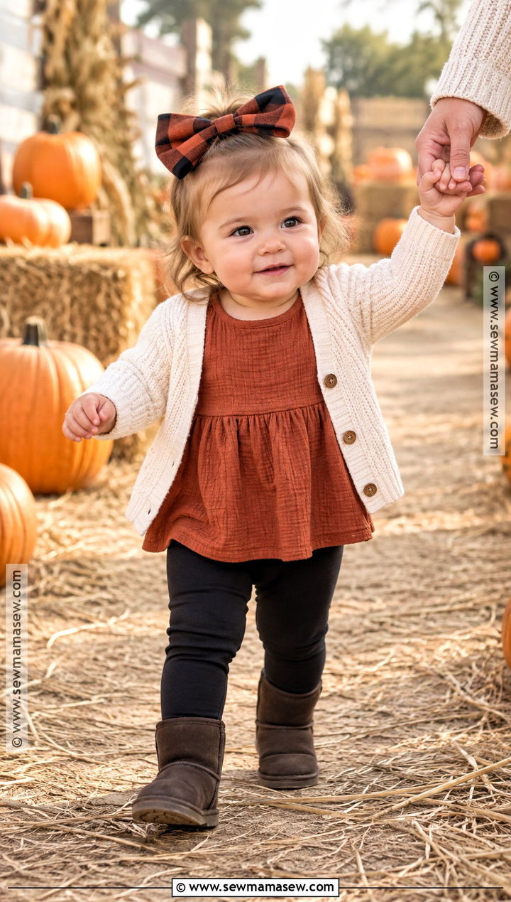 Baby Girl Rust Tunic With Black Leggings - 20 Baby Girl Pumpkin Patch Outfit Ideas