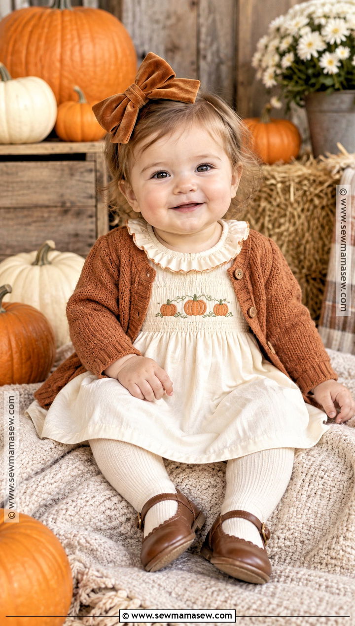 Baby Girl Smocked Pumpkin Dress With Cardigan - 20 Baby Girl Pumpkin Patch Outfit Ideas
