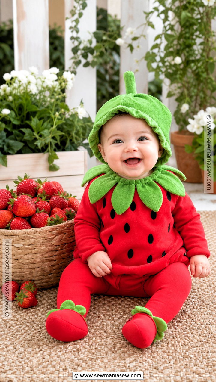 Baby Girl Strawberry Costume With Green Cap - 35 baby costumes for girls