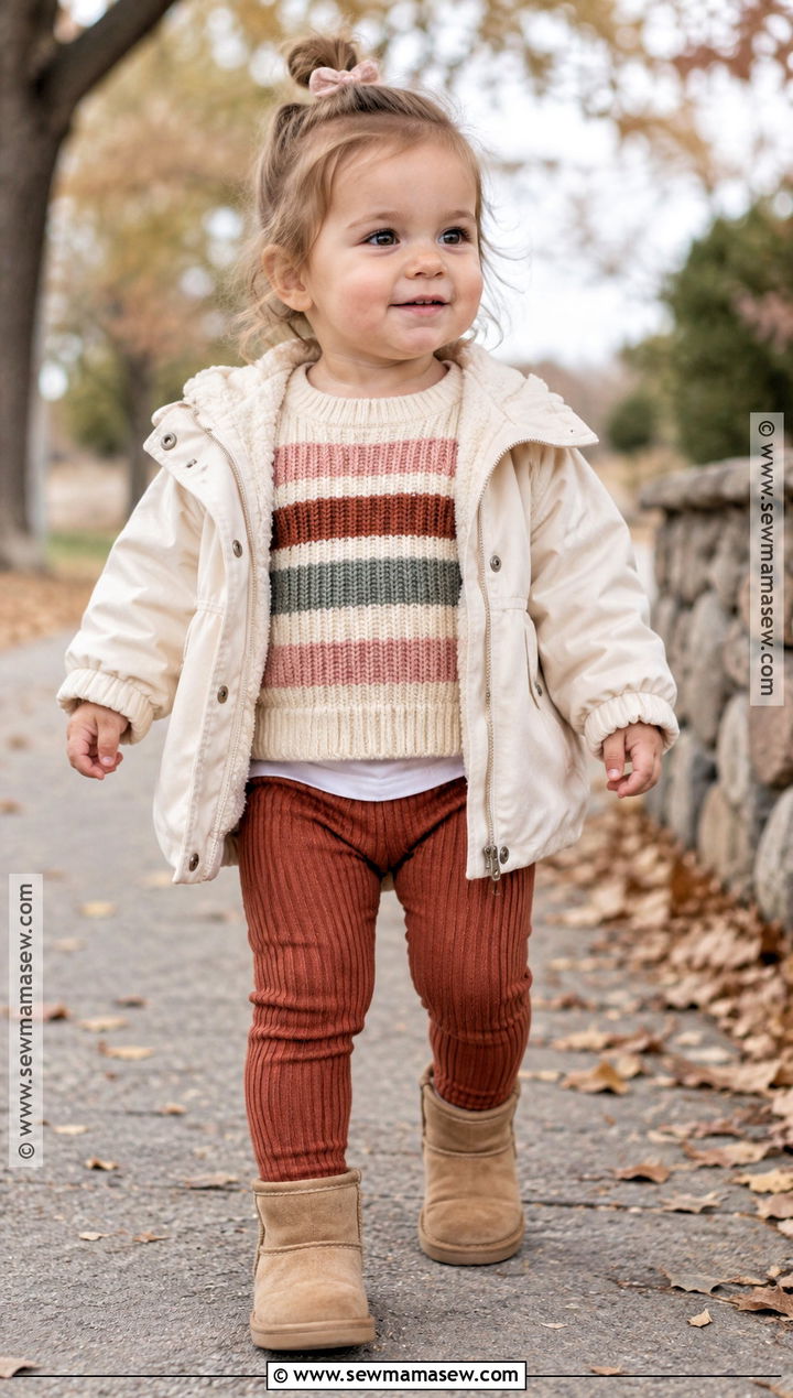 Baby Girl Striped Sweater And Leggings Outfit - 20 Baby Girl Autumn Outfits
