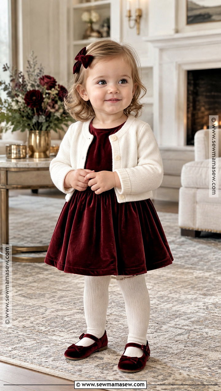 Baby Girl Velvet Dress And Tights Outfit - 20 Baby Girl Autumn Outfits
