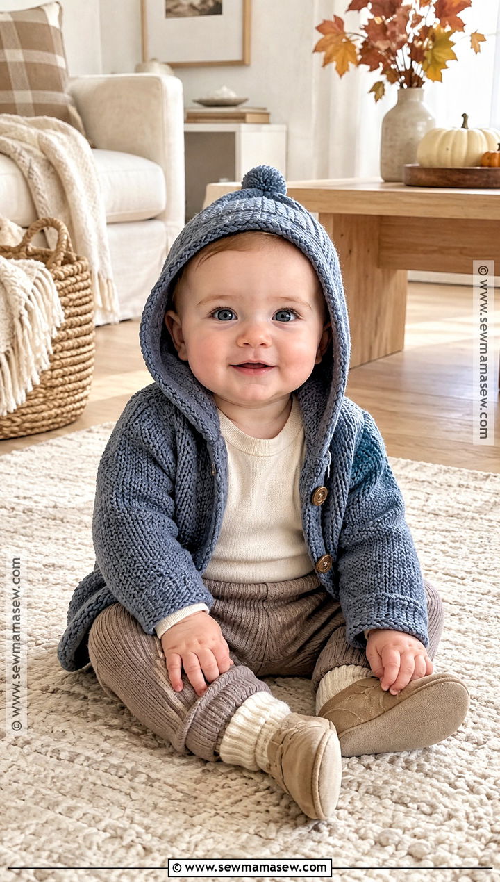 Baby Hooded Cardigan With Ribbed Pants - 15 baby fall fashion ideas
