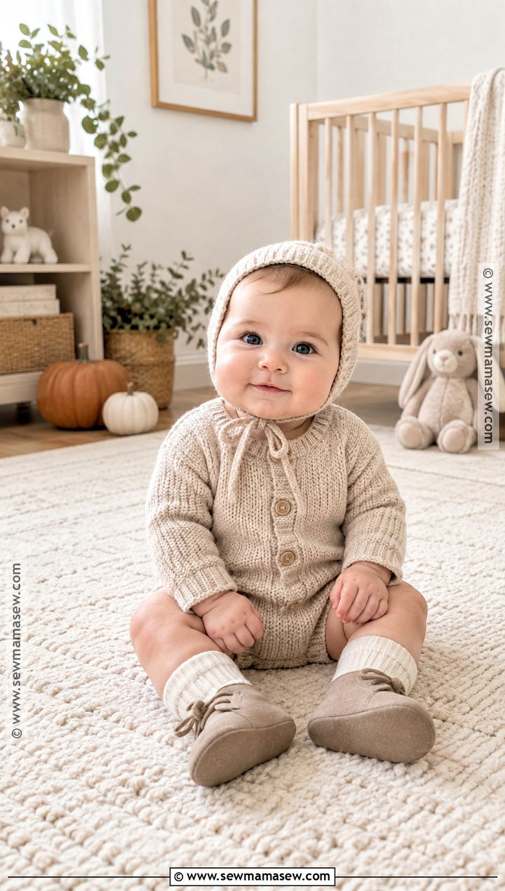 Baby Knit Romper With Bonnet And Booties - 15 baby fall fashion ideas