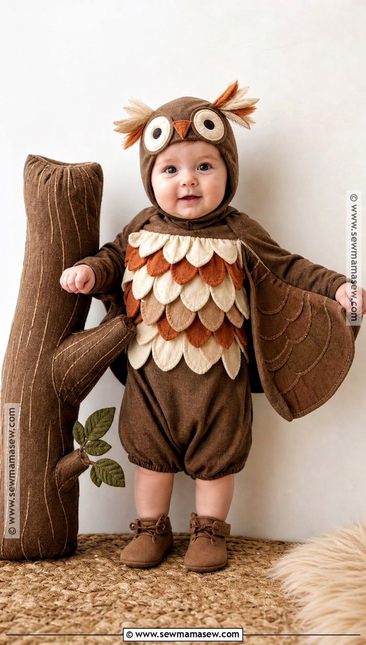 Baby Owl Costume With Layered Fabric Feathers - 30 baby halloween costume ideas