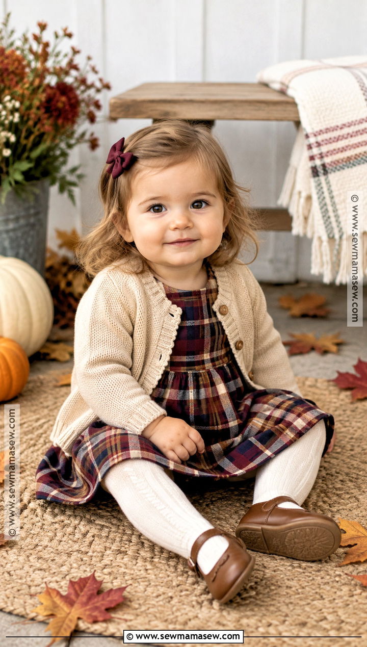 Baby Plaid Dress With Cardigan And Tights - 20 baby autumn outfits