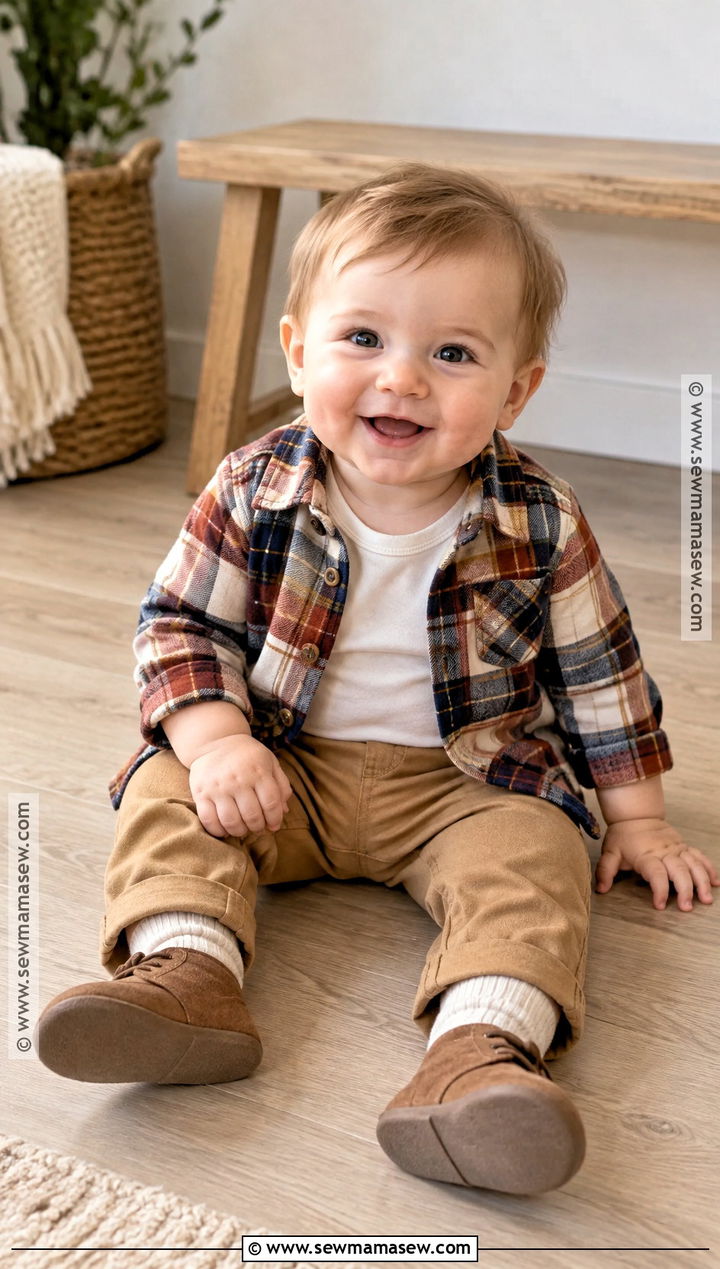 Baby Plaid Shirt And Twill Pants Outfit - 15 autumn baby clothes