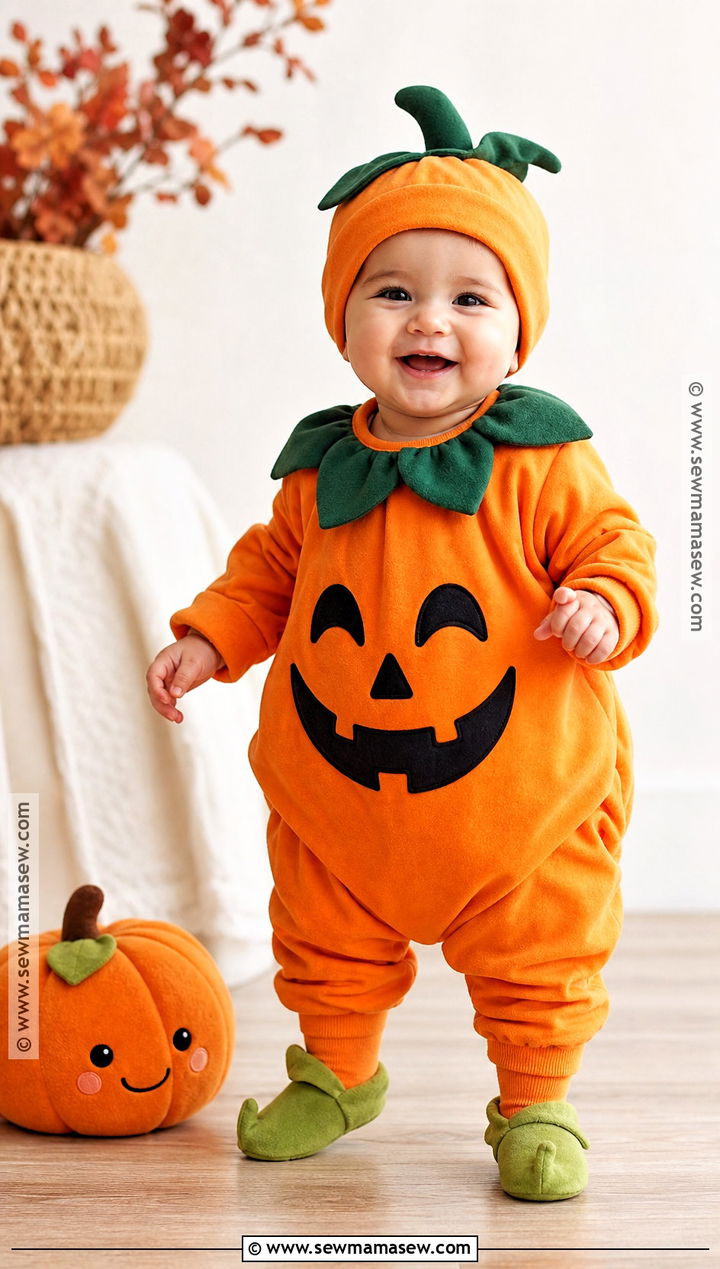 Baby Pumpkin Costume With Green Hat - 30 halloween baby costumes