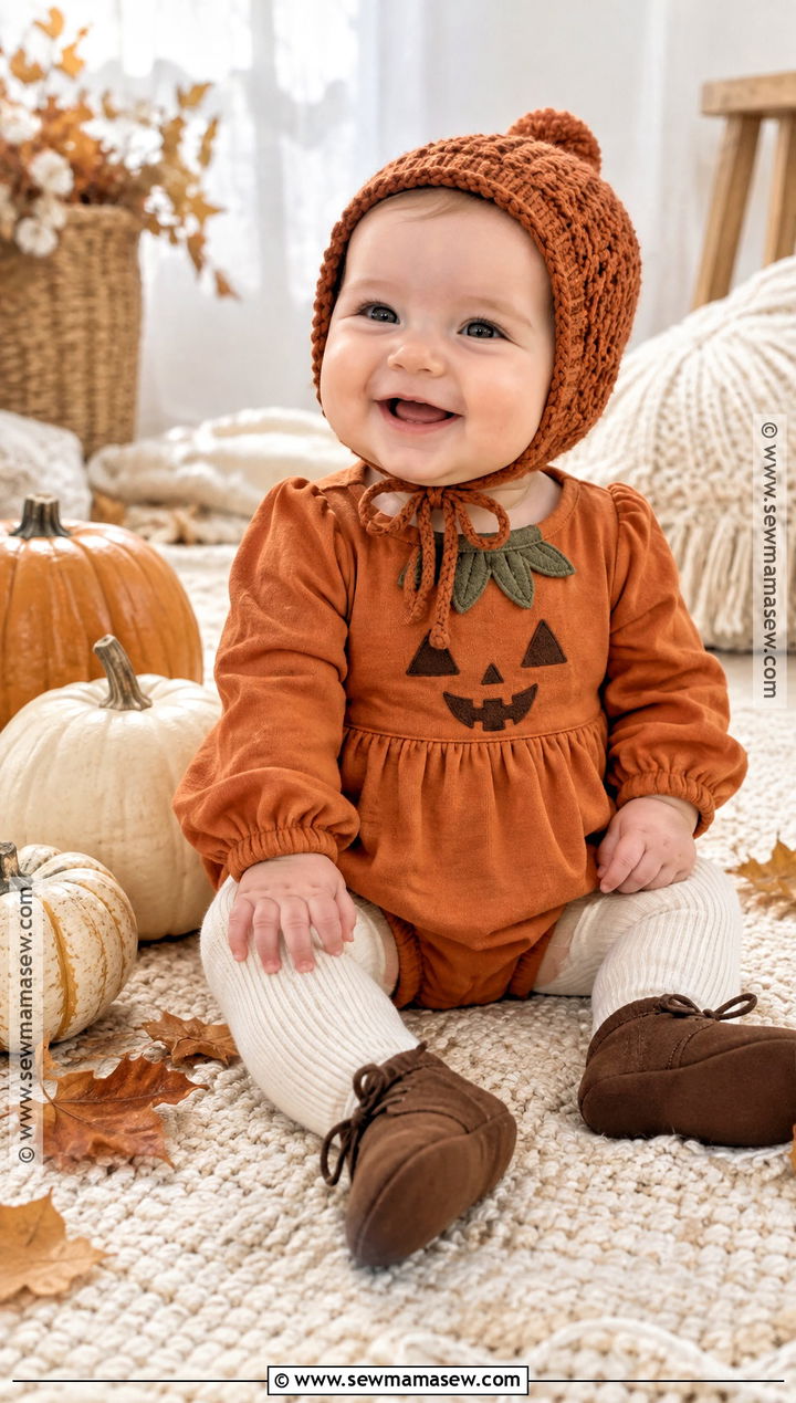 Baby Pumpkin Romper With Tights And Booties - 20 baby autumn outfits