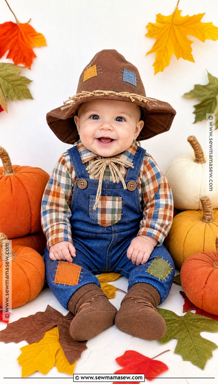 Baby Scarecrow Costume With Patchwork Overalls - 30 baby costumes for boys