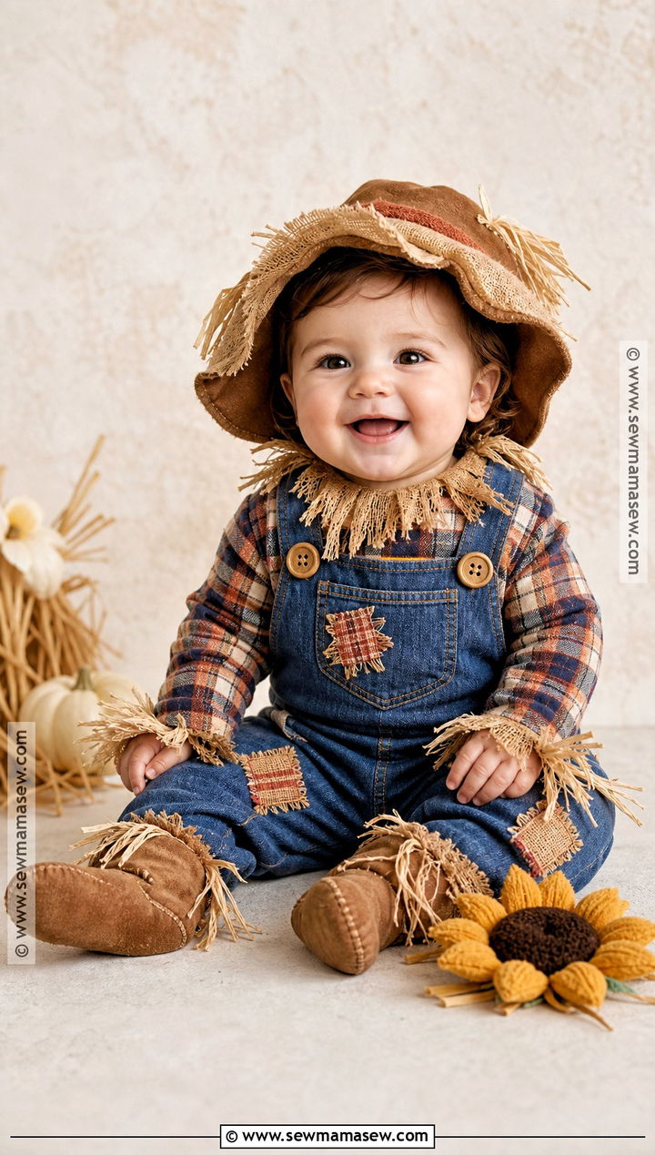Baby Scarecrow Costume With Soft Overalls - 35 Scare Crow Halloween Costume Ideas