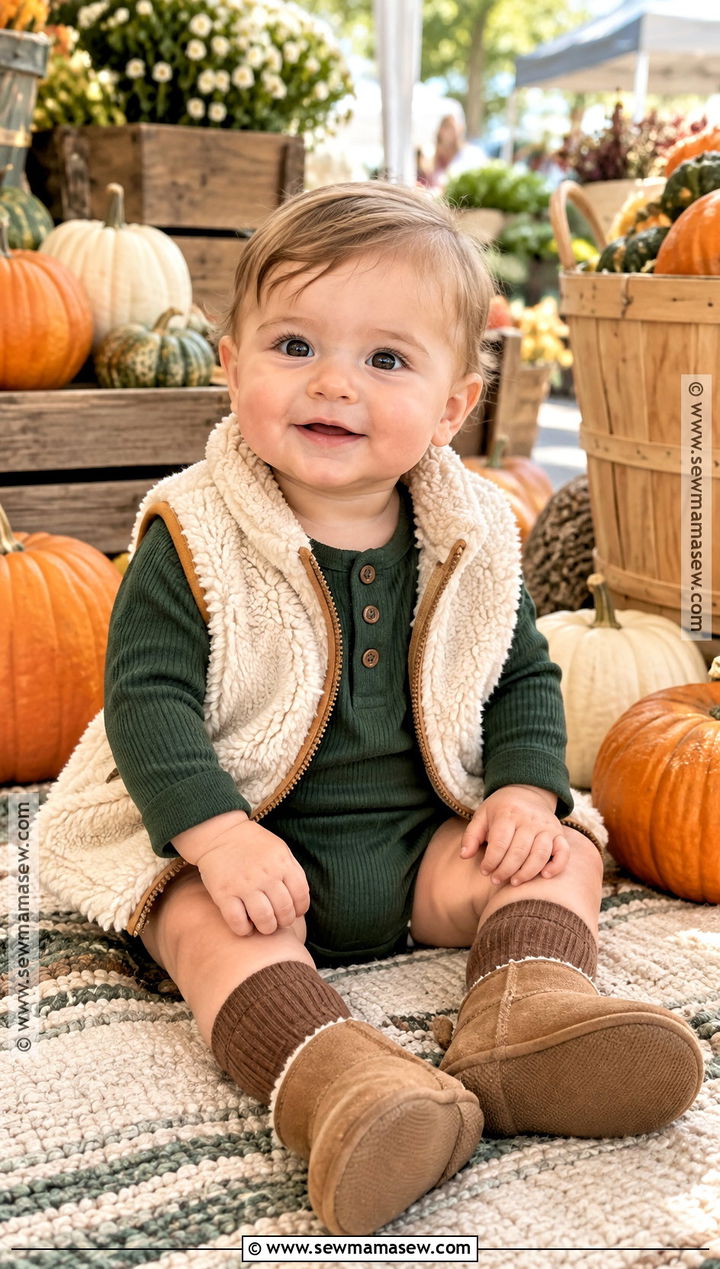 Baby Sherpa Vest With Long Sleeve Romper - 15 baby fall fashion ideas