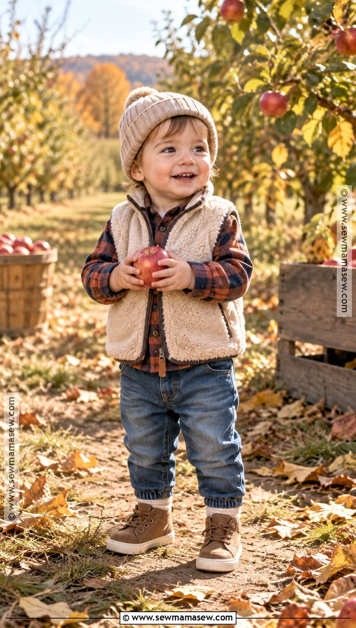 Baby Sherpa Vest With Plaid Shirt And Jeans - 20 baby autumn outfits