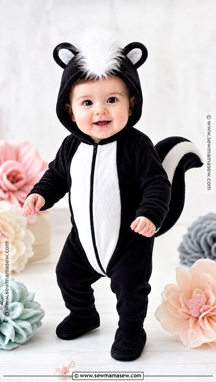 Baby Skunk Costume With Striped Tail - 30 baby halloween costume ideas