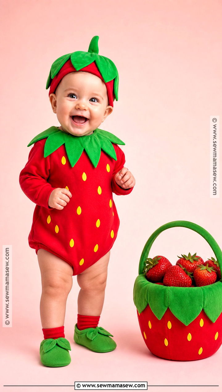 Baby Strawberry Costume With Leaf Cap - 30 halloween baby costumes