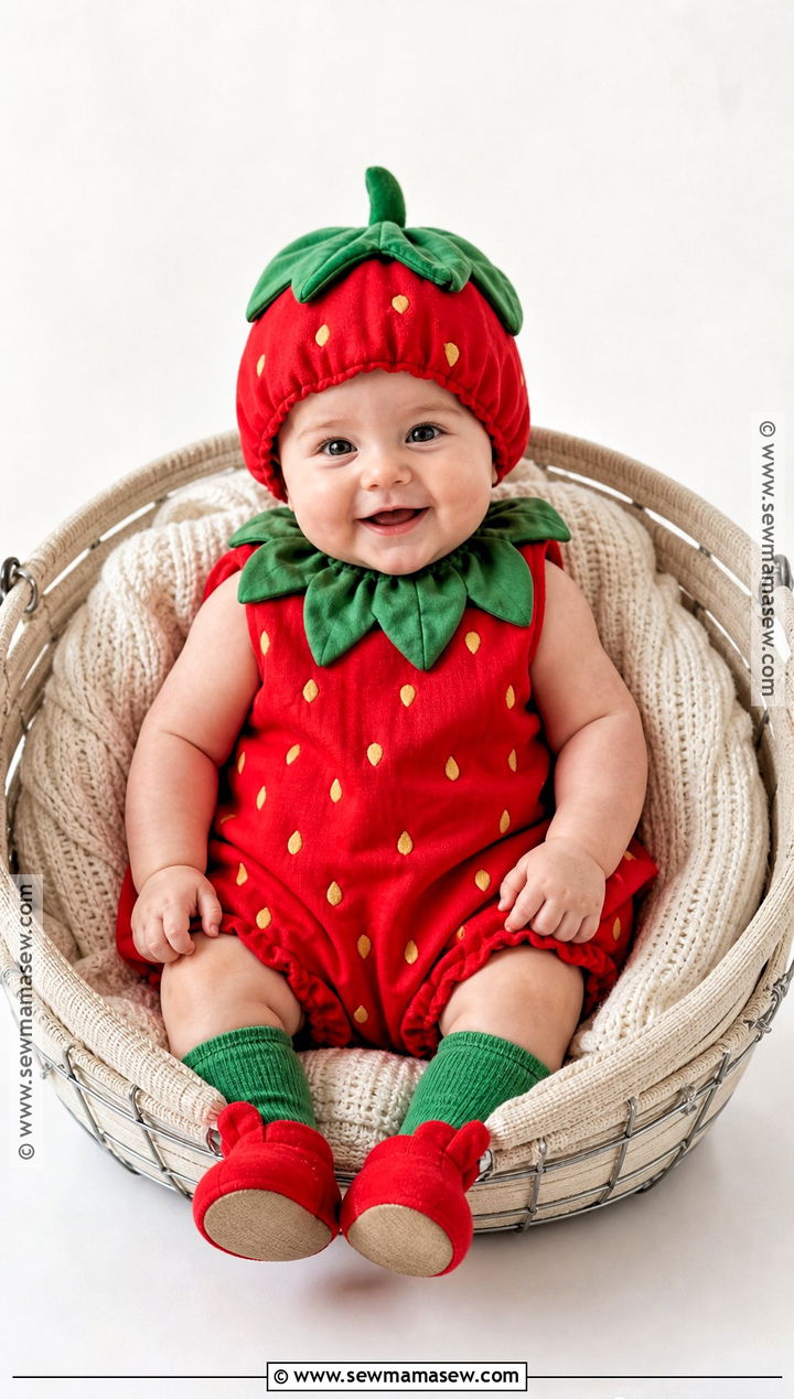 Baby Strawberry Costume With Leaf Cap - 30 baby halloween costume ideas