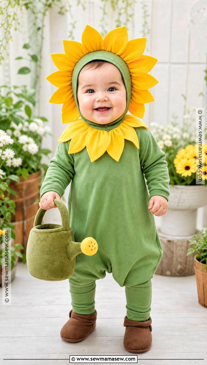 Baby Sunflower Costume With Green Romper - 30 halloween baby costumes