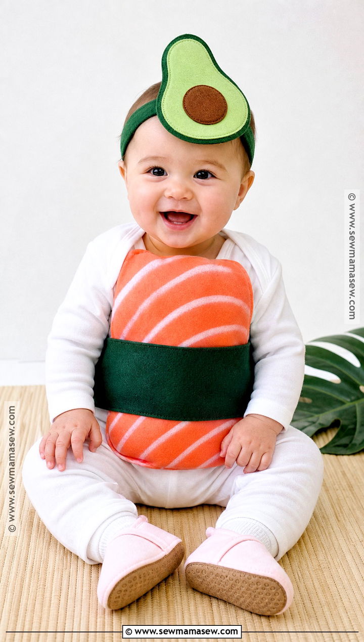 Baby Sushi Costume With Avocado Headband - 30 baby halloween costume ideas