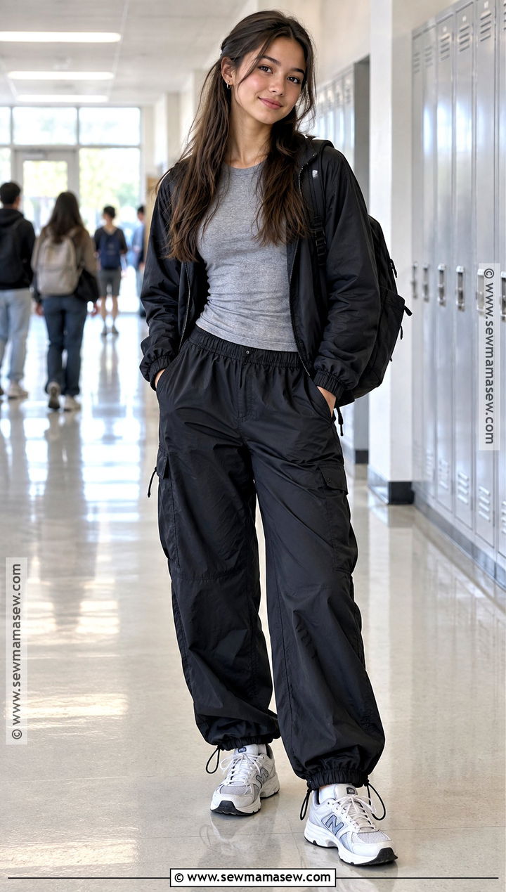 Baby Tee And Baggy Parachute Pants Outfit - 15 baggy back to school outfits