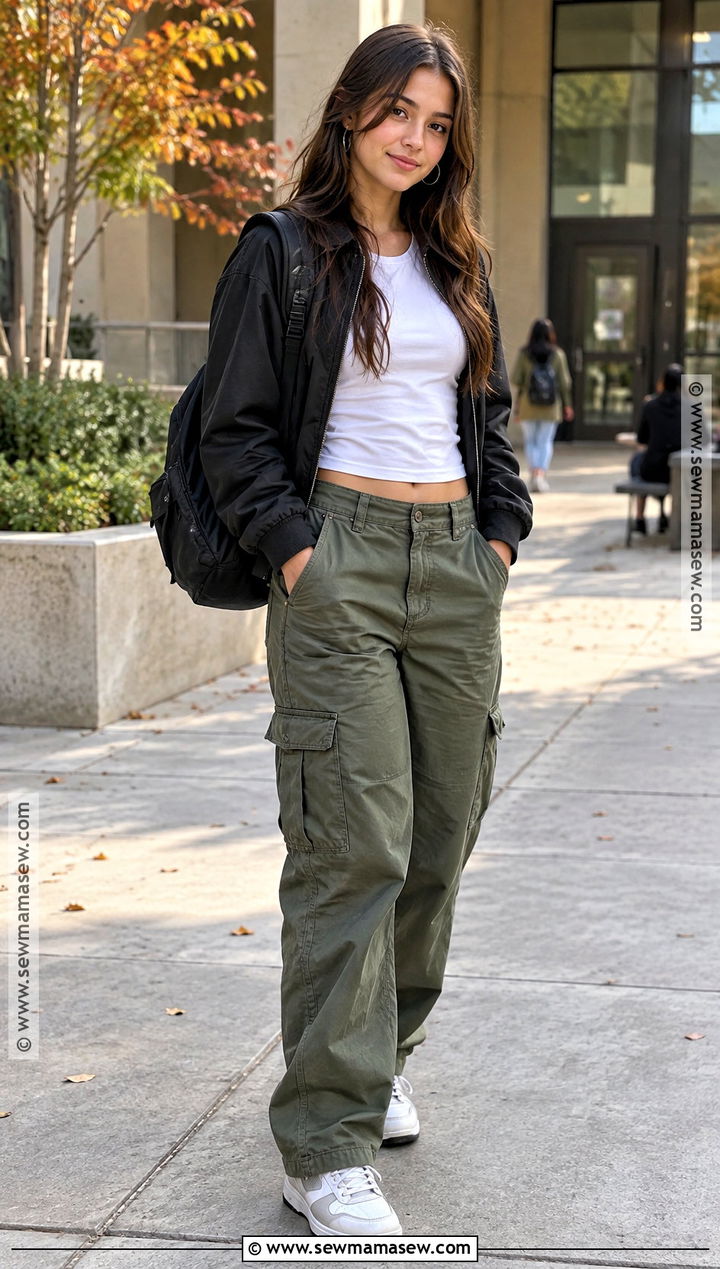 Baby Tee And Cargo Pants School Outfit - 15 Back To School Clothes High School