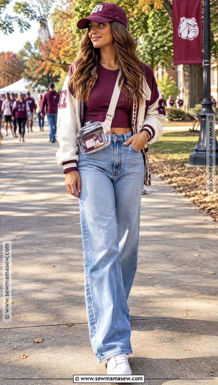 Baby Tee and Wide Leg Jeans Game Day Outfit - 20 fall college football game outfit ideas